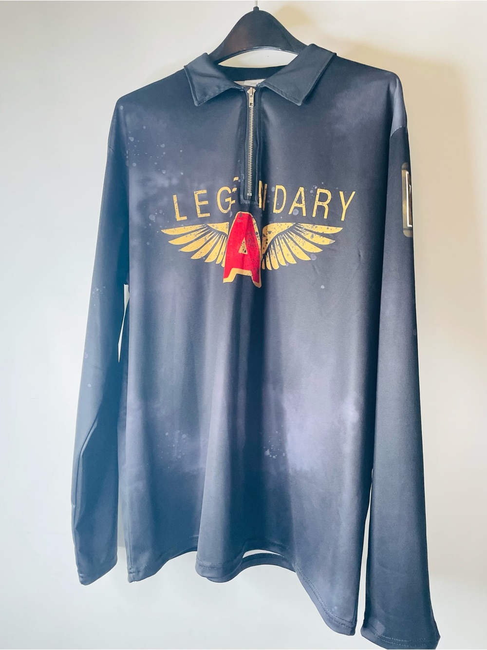 Long-Sleeve 'Legendary A' Pullover Top - Black with Gold & Red 3 XL